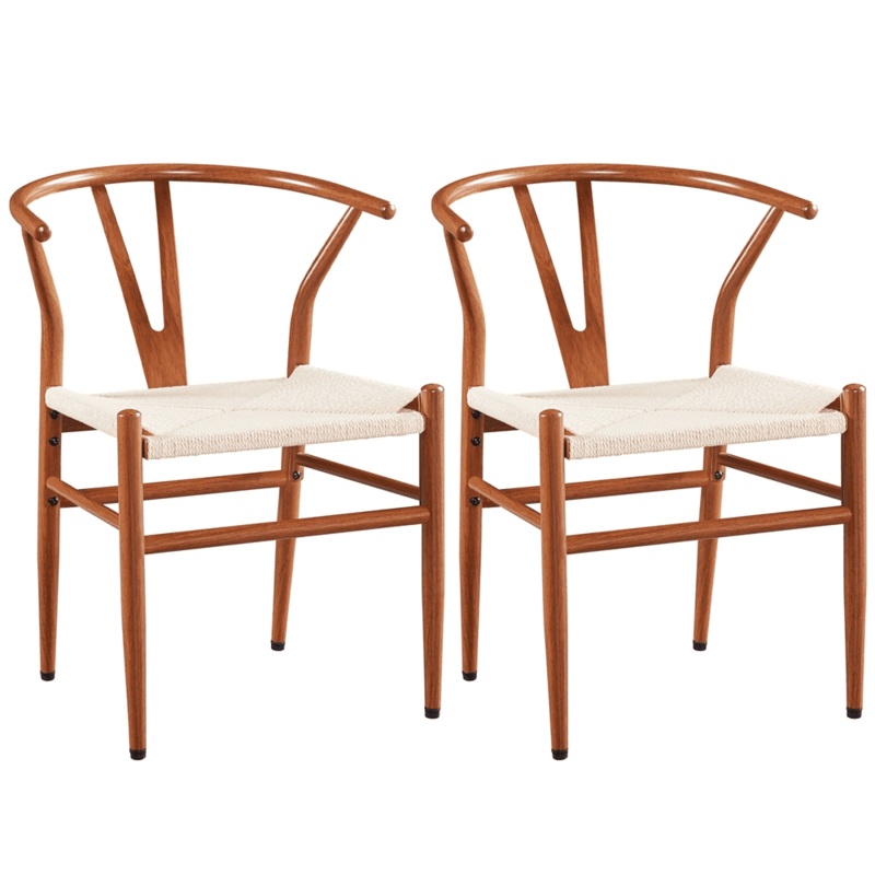 SMILE MART Mid-Century Metal Weave Dining Chair with Y-Shaped Backrest, 2PCS, Metallic Brown | Bigbigmart.com