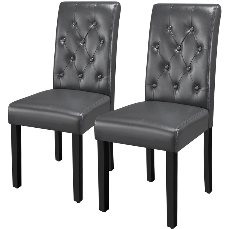 SMILE MART Modern Tufted Padded Dining Chair with Tall Back, Set of 2, Gray | Bigbigmart.com