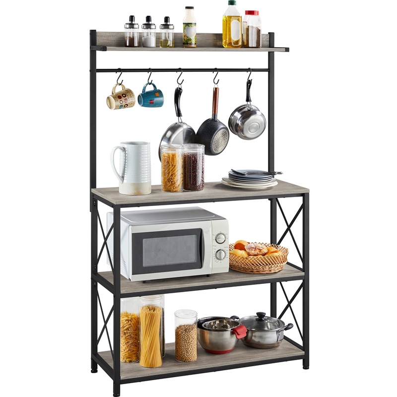 SmileMart 4-Tier Bakers Rack Kitchen Storage Shelf with S-Hooks, Gray | Bigbigmart.com