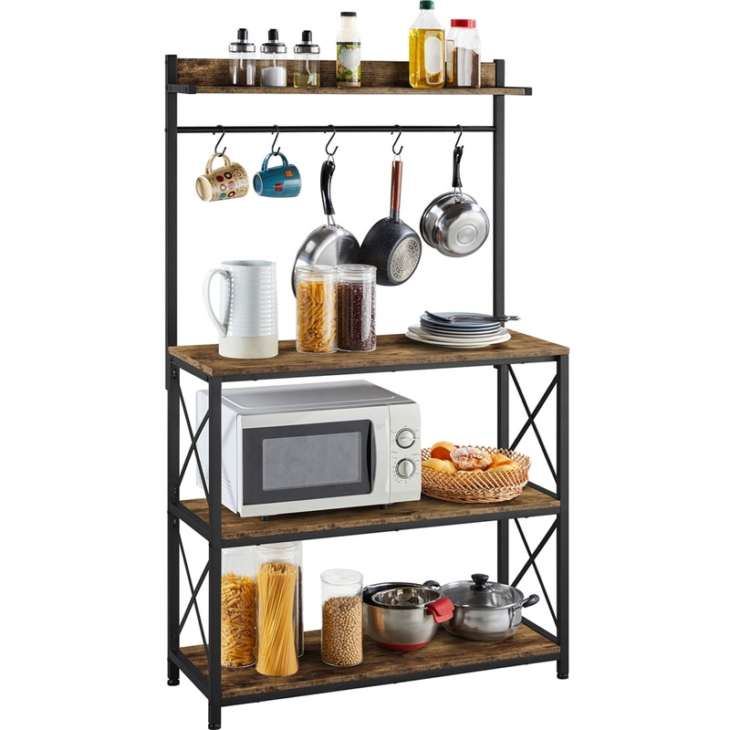 SmileMart 4-Tier Bakers Rack Kitchen Storage Shelf with S-Hooks, Rustic Brown | Bigbigmart.com