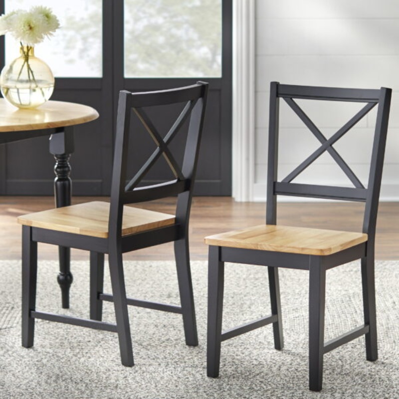 Virginia Cross-Back Chair, Black and Natural, Set of 2 | Bigbigmart.com