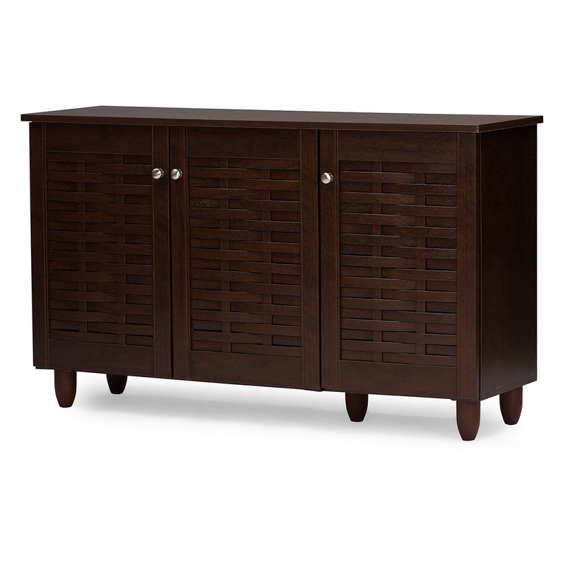Winda Modern and 3-Door Dark Brown Wooden Entryway Shoes Storage Cabinet | Bigbigmart.com