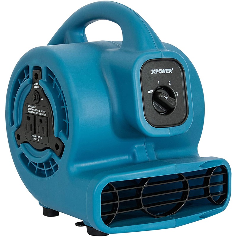 XPOWER P-80A Mini Mighty Air Mover, Utility Fan, Dryer, Blower with Built-in Power Outlets – Blue | Bigbigmart.com