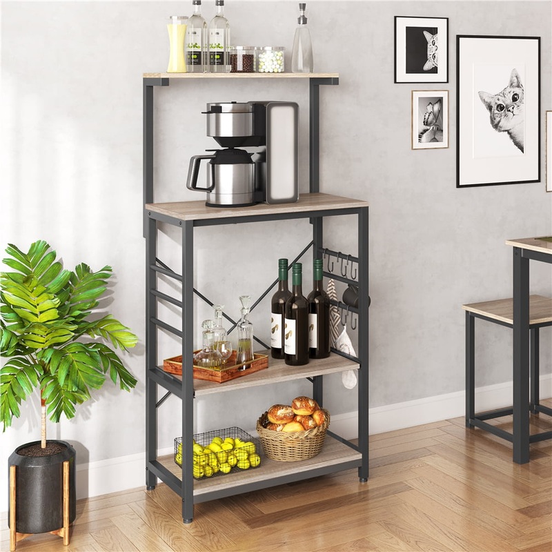 Yaheetech Kitchen Baker’s Rack Utility Storage Shelf Microwave Stand Cart on Wheels with Side Hooks, Gray | Bigbigmart.com