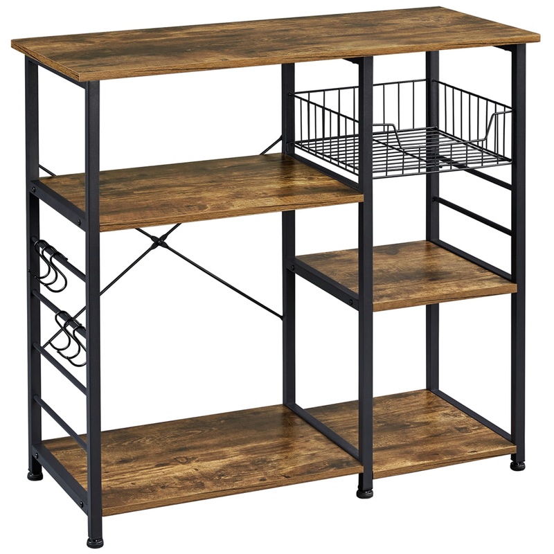 Alden Design 4-tire Vintage Kitchen Baker’s Rack Shelf, Rustic Brown and Metal | Bigbigmart.com