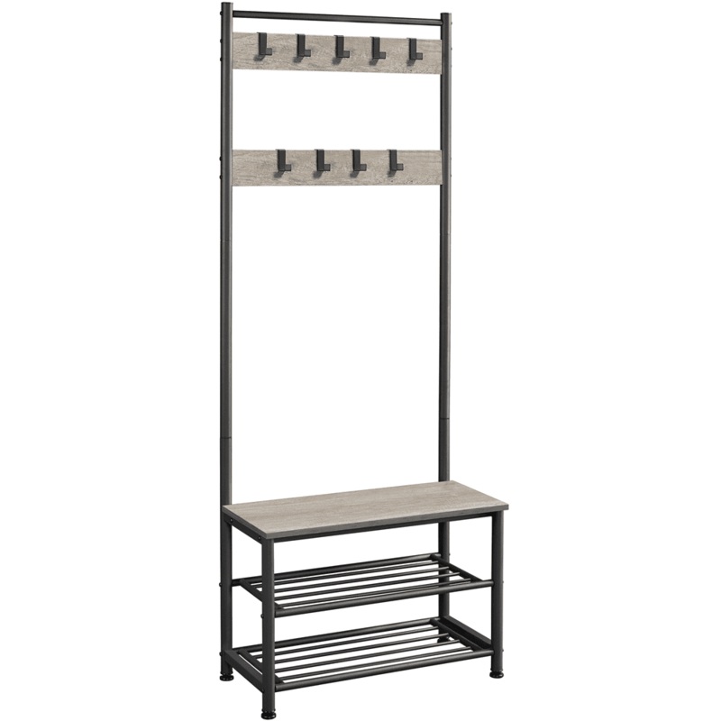 Alden Design 73 Metal Hall Tree with Shoe Storage Bench, Rustic Gray | Bigbigmart.com