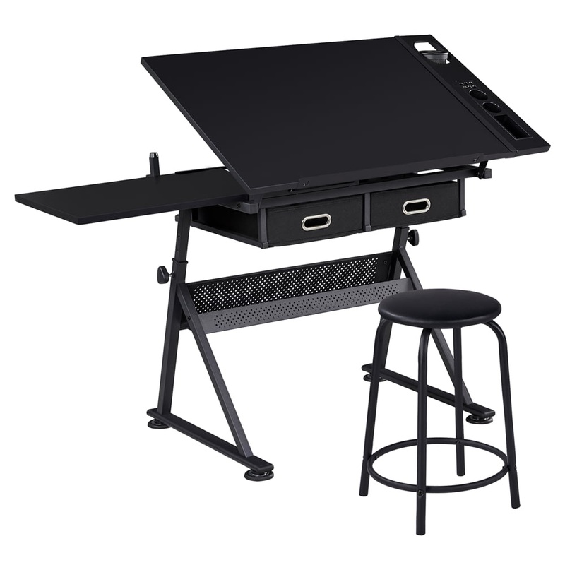 Alden Design Adjustable Drafting Table with Stool, Black | Bigbigmart.com