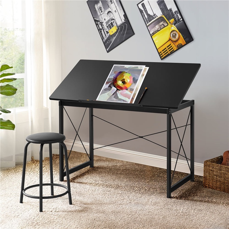 Alden Design Drafting Table with Adjustable Tabletop, Black | Bigbigmart.com