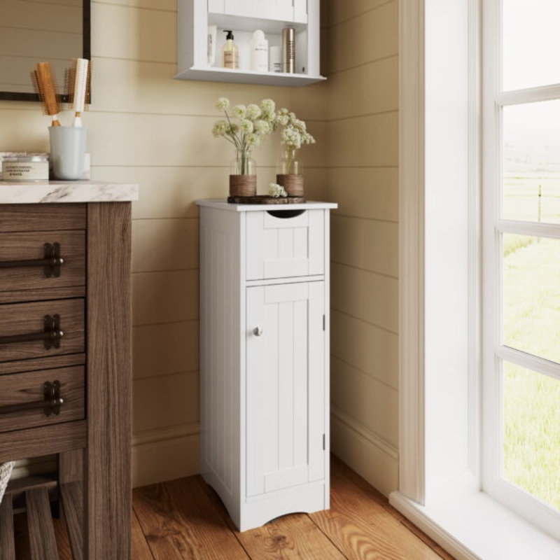 Ashland Slim Cabinet with Drawer, White | Bigbigmart.com