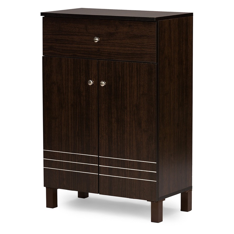 Baxton Studio Felda Dark Brown Modern Shoe Cabinet with 2 Doors and Drawer | Bigbigmart.com