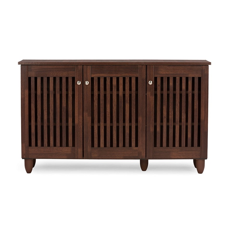 Baxton Studio Fernanda Modern and Contemporary 3-Door Oak Brown Wooden Entryway Shoes Storage Wide Cabinet | Bigbigmart.com