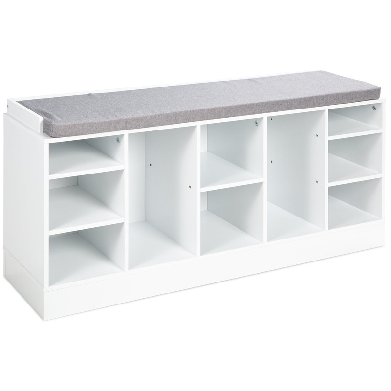 Best Choice Products 46in Shoe Storage Organization Rack Bench for Entryway, Bedroom w/ Padded Seat, 10 Cubbies – White | Bigbigmart.com