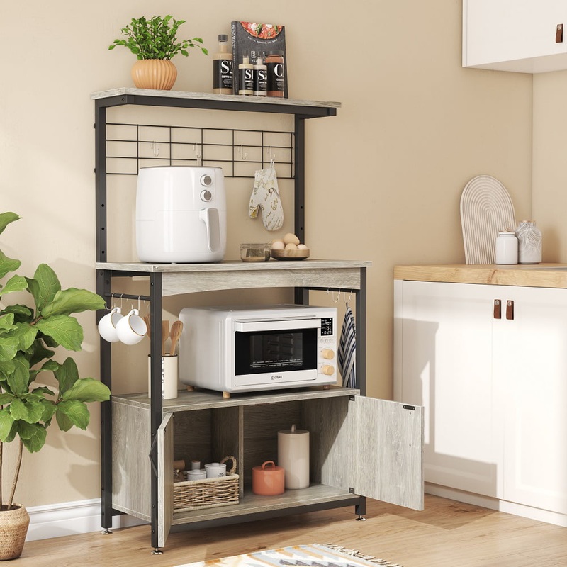 Bestier 3-Tier Kitchen Baker’s Rack Microwave Oven Stand with Storage Cabinet Grey | Bigbigmart.com