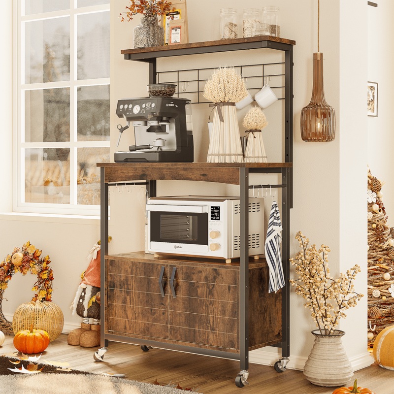Bestier 3-Tier Kitchen Baker’s Rack Microwave Oven Stand with Storage Cabinet Rustic | Bigbigmart.com