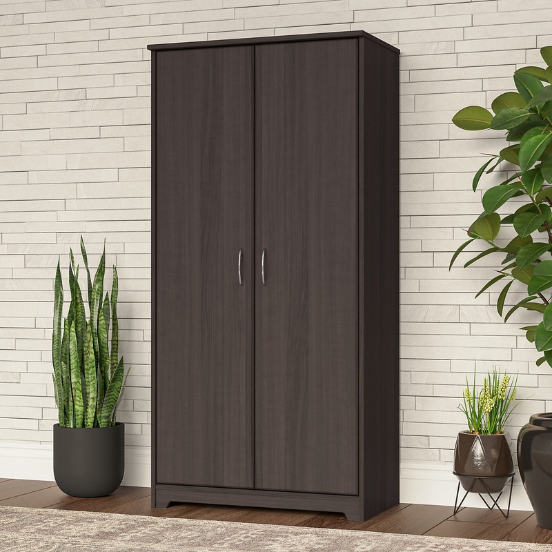 Bush Furniture Cabot Tall Storage Cabinet with Doors in Heather Gray | Bigbigmart.com