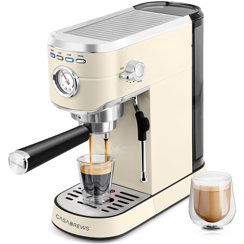 Casabrews 20 Bar Espresso Machine with Milk Frother and 34 oz Water Tank, Stainless Steel, New, Beige | Bigbigmart.com