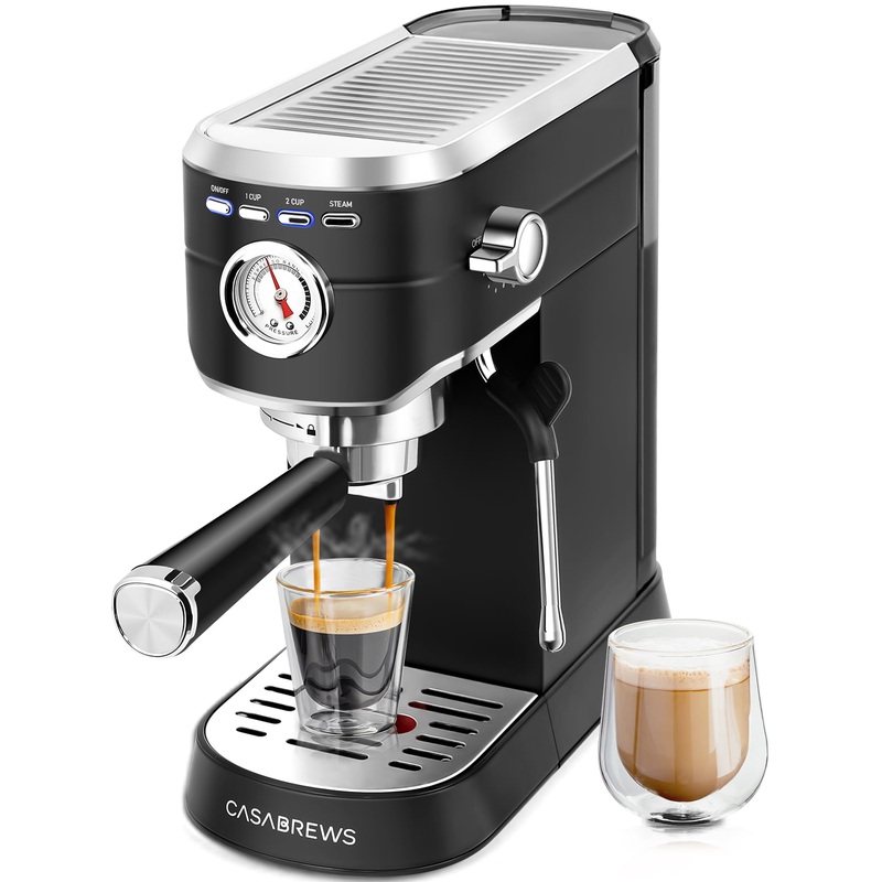 Casabrews 20 Bar Espresso Machine with Milk Frother Steam Wand, Professional Cappuccino Machine, Stainless Steel, Black | Bigbigmart.com