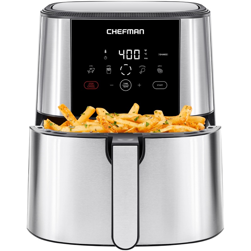 Chefman TurboTouch Air Fryer, One-Touch Digital Control, Shake Reminder, Stainless Steel | Bigbigmart.com