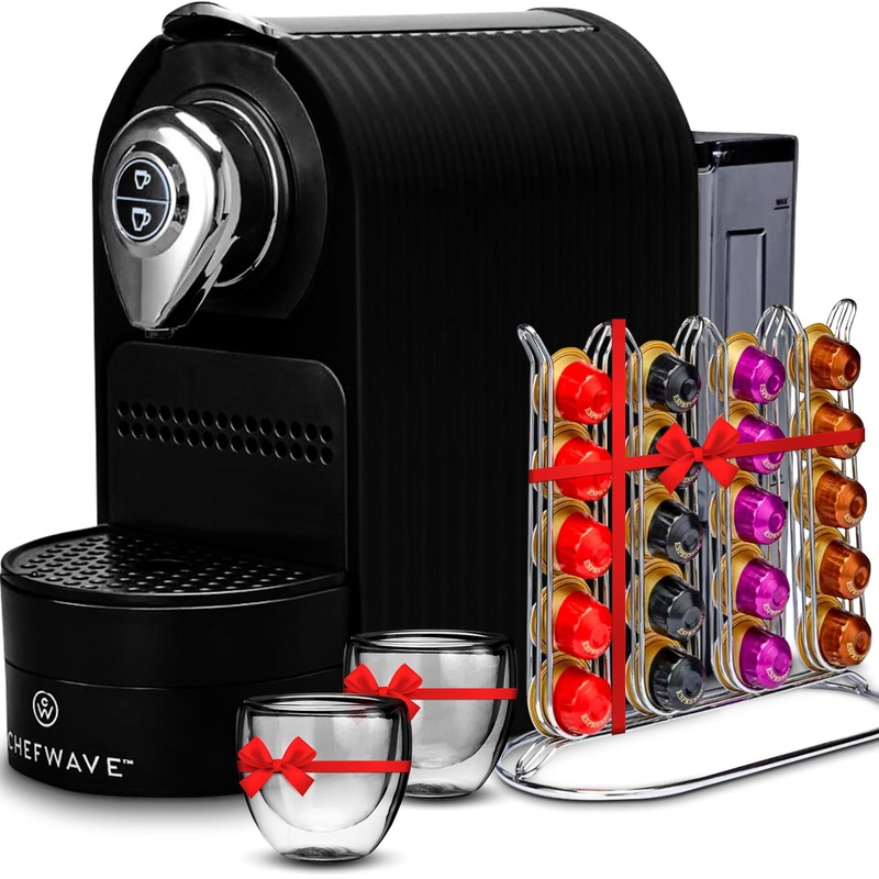 ChefWave Espresso Machine for Nespresso Capsules (Black) with Holder and Cups | Bigbigmart.com