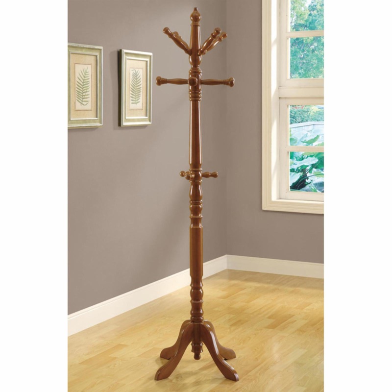 Coat Rack, Hall Tree, Free Standing, 11 Hooks, Entryway, 73H, Bedroom, Wood, Brown, Transitional, Oak | Bigbigmart.com