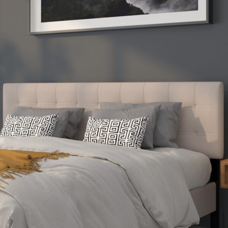 Flash Furniture Bedford Tufted Upholstered King Size Headboard in Beige Fabric | Bigbigmart.com