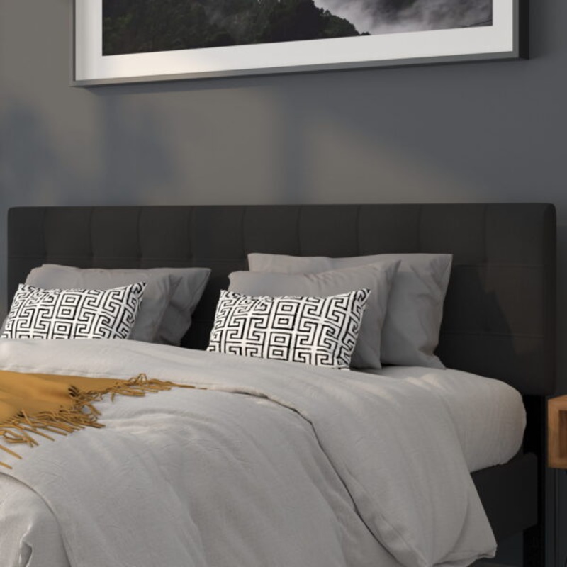 Flash Furniture Bedford Tufted Upholstered King Size Headboard in Black Fabric | Bigbigmart.com