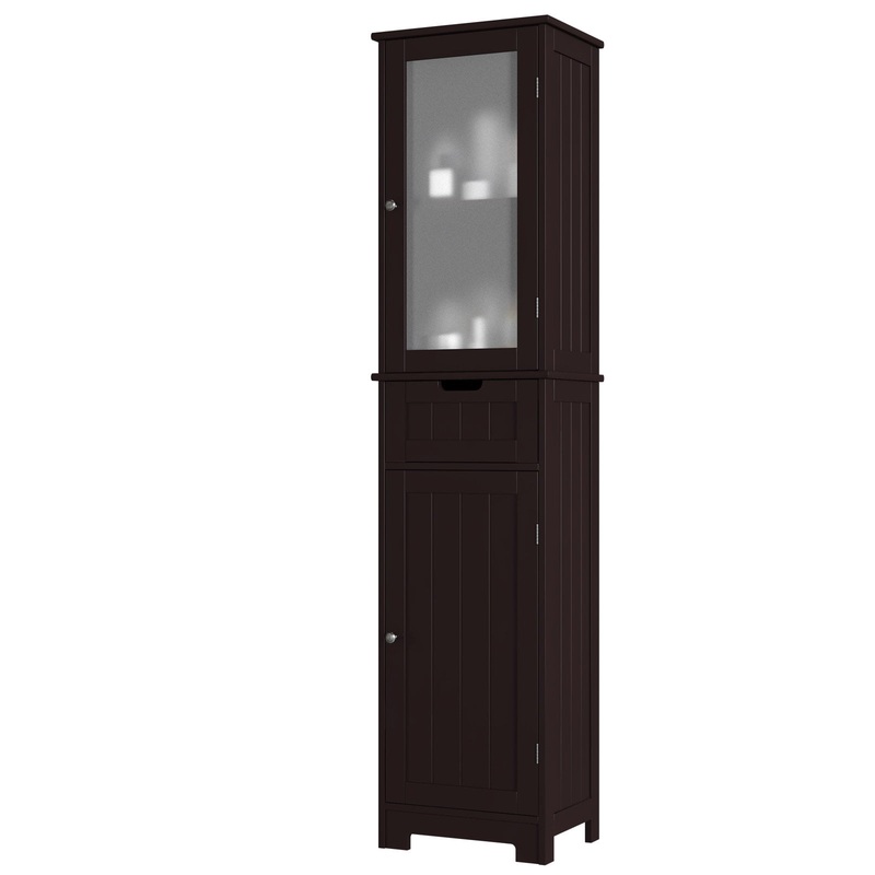 Homfa Bathroom Storage Cabinet, Brown Linen Cabinet, Narrow Tall Cabinet Storage Tower with Door and Drawer | Bigbigmart.com