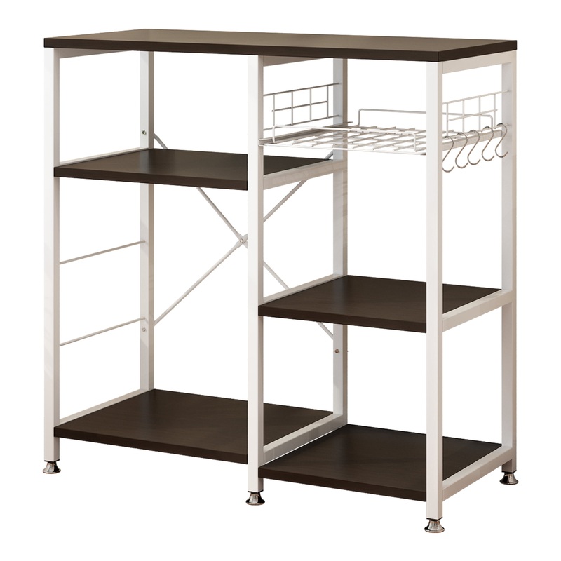 Ktaxon 5-Tier Kitchen Baker’s Rack Microwave Oven Stand Kitchen Utility Storage Shelf Bar Workstation Organizer with Basket and Hooks, Dark Brown | Bigbigmart.com