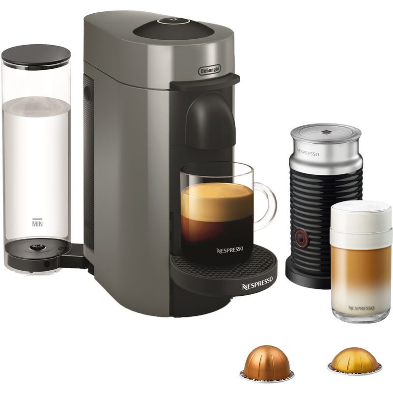 Nespresso VertuoPlus Coffee and Espresso Maker Bundle with Aeroccino Milk Frothier by De’Longhi, Grey | Bigbigmart.com