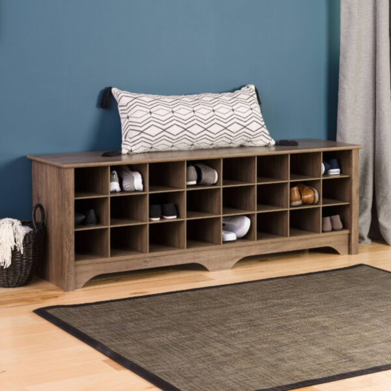 Prepac 3 Tier Entryway Storage Cubby Bench Shoe Rack, Wood, 24 Pair Rack, Gray | Bigbigmart.com