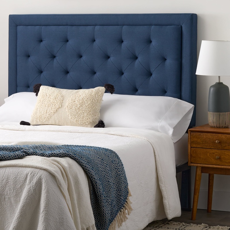 Rest Haven Medford Rectangle Upholstered Headboard with Diamond Tufting, Full, Navy | Bigbigmart.com