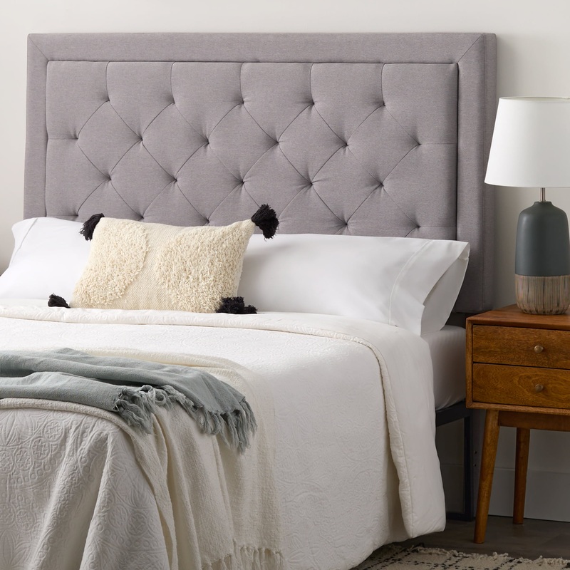 Rest Haven Medford Rectangle Upholstered Headboard with Diamond Tufting, King, Gray | Bigbigmart.com