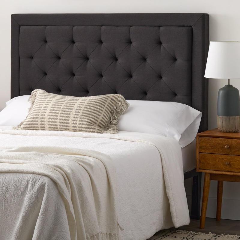 Rest Haven Medford Rectangle Upholstered Headboard with Diamond Tufting, Queen, Charcoal | Bigbigmart.com