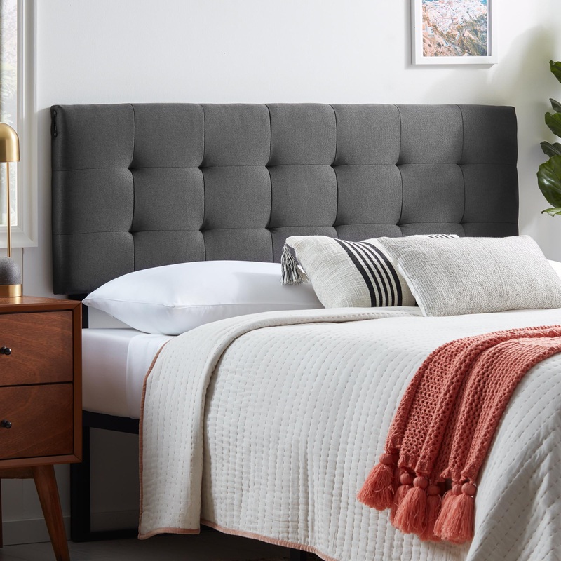 Rest Haven Upholstered Headboard with 4 USB Ports, Queen, Charcoal | Bigbigmart.com