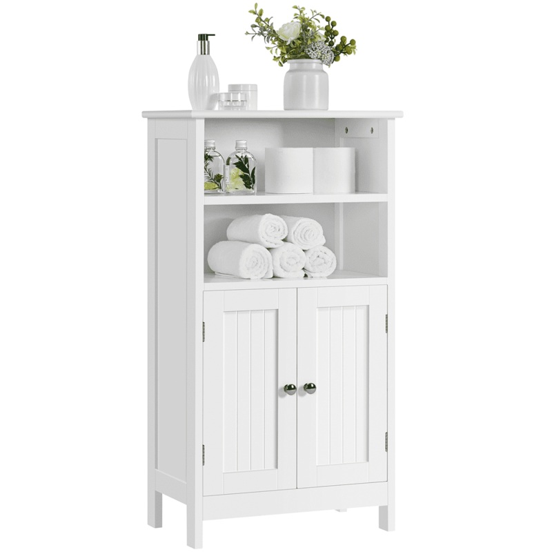 SMILE MART 5-Tier Wooden Bathroom Floor Cabinet, White | Bigbigmart.com
