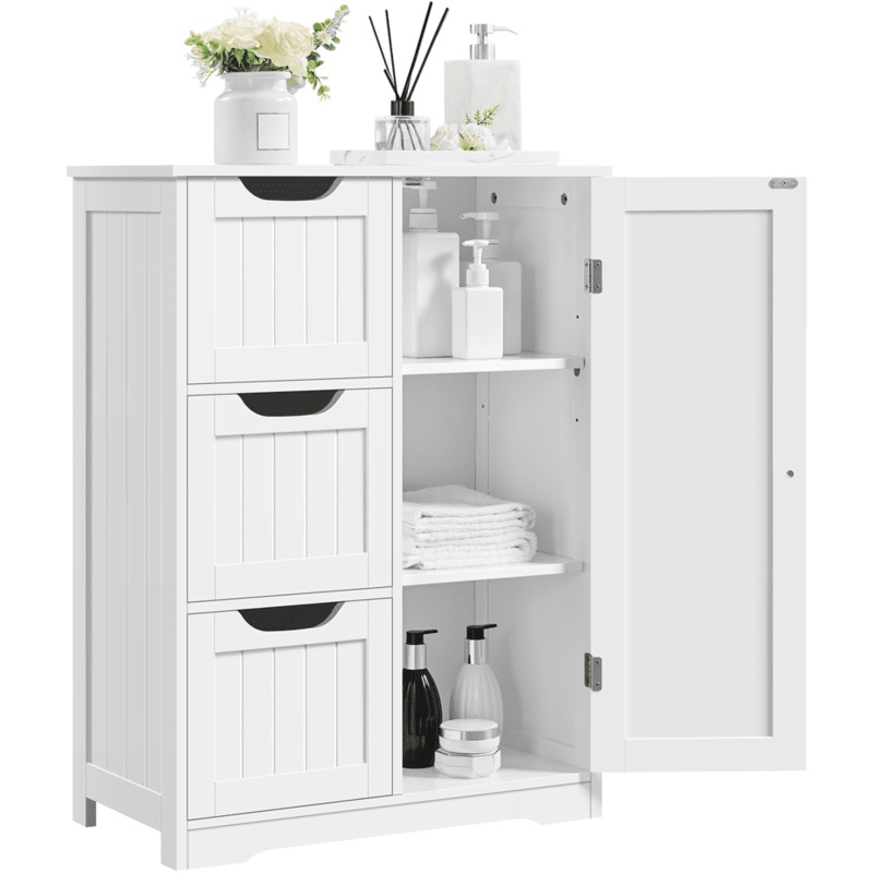 SmileMart 3 Drawers Wooden Bathroom Storage Cabinet with Adjustable Shelf for Living Room Entryway, White | Bigbigmart.com