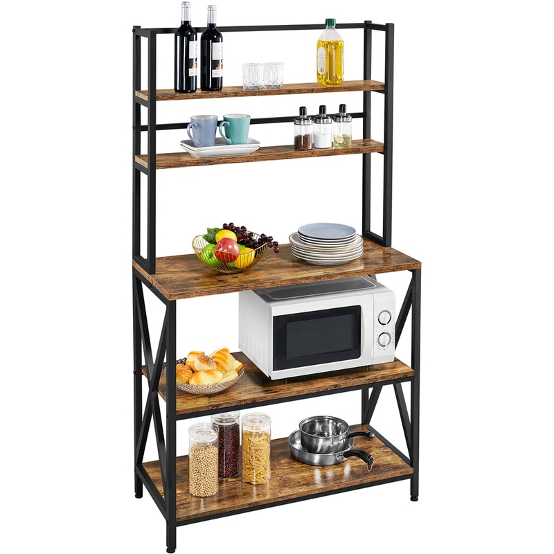 SmileMart 5-Tier Industrial Baker’s Rack Storage Shelf with Metal Frame for Kitchen, Rustic Brown | Bigbigmart.com