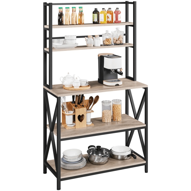 SmileMart 5-Tier Industrial Wood Bakers Rack Storage Shelf for Kitchen, Gray | Bigbigmart.com