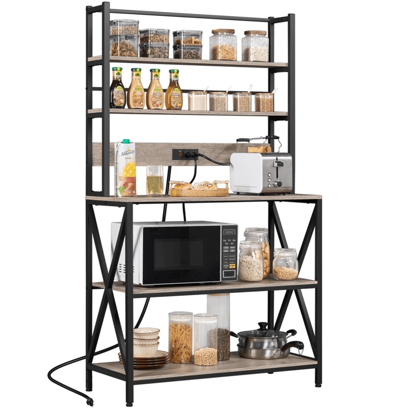 SmileMart 5-Tier Kitchen Bakers Racks with Power Outlets for Kitchens, Gray | Bigbigmart.com