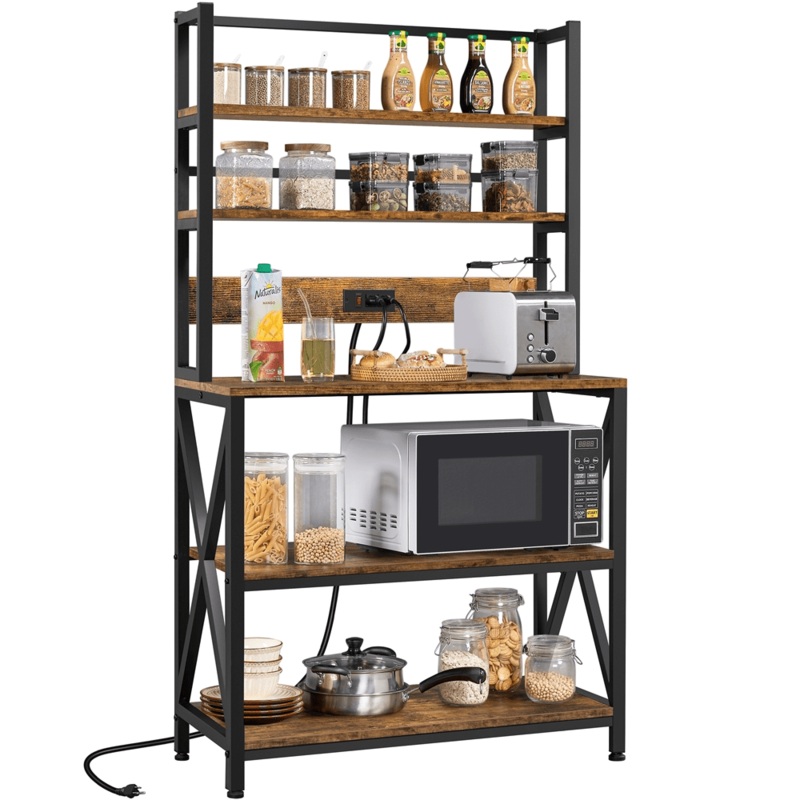 SmileMart 5-Tier Kitchen Bakers Racks with Power Outlets for Kitchens, Rustic Brown | Bigbigmart.com