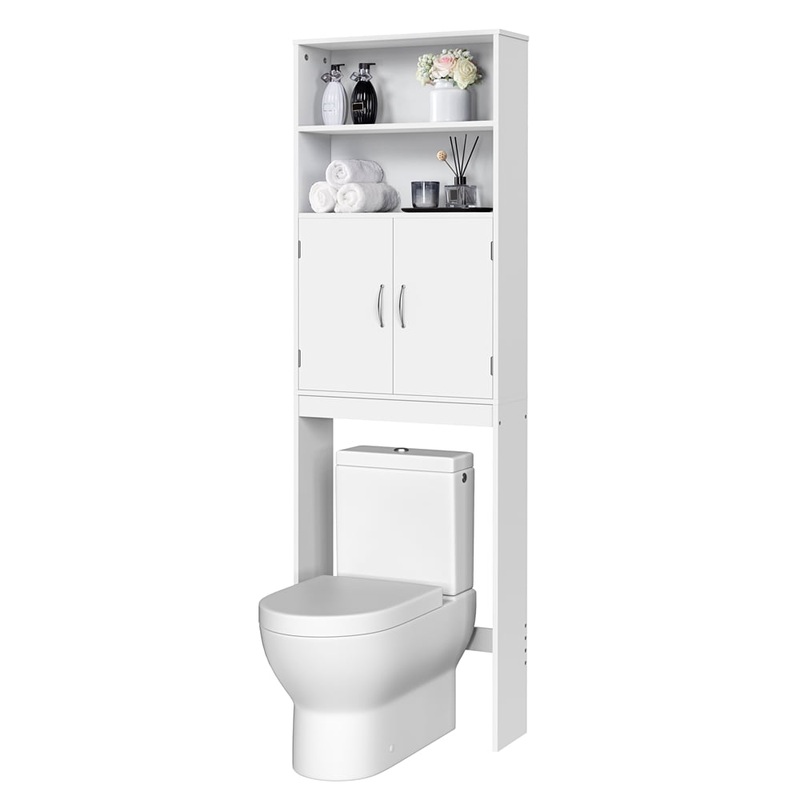 SMILEMART 8 Width Wooden Over Toilet Storage Cabinet with Door for Bathroom, White | Bigbigmart.com