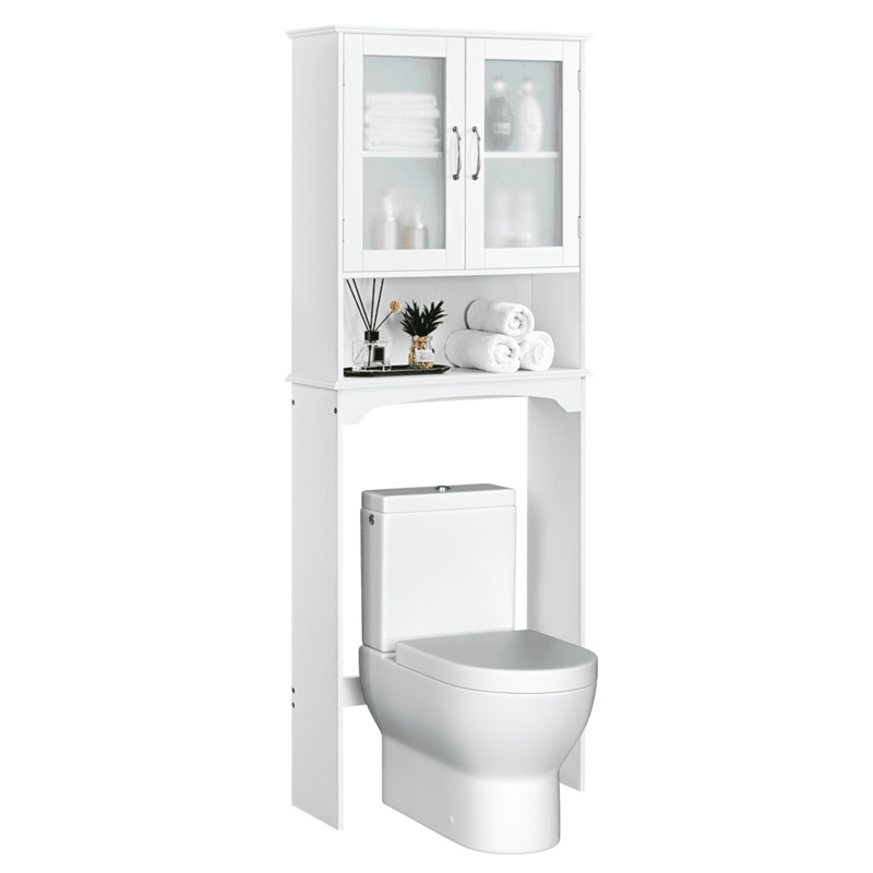 SmileMart Wooden Over the Toilet Storage Cabinet 3-Shelf for Bathroom, White | Bigbigmart.com