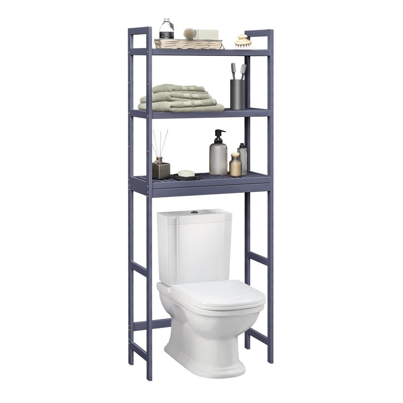 SONGMICS 3-Tier Over The Toilet Storage Bamboo Over Toilet Bathroom Organizer with Adjustable Shelf Grey | Bigbigmart.com