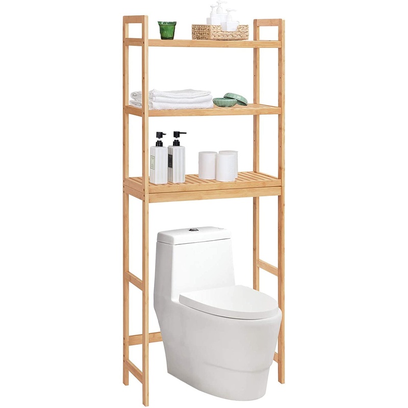 SONGMICS 3-Tier Over The Toilet Storage Bamboo Over Toilet Shelf Bathroom Storage Organizer with Adjustable Shelf Natural | Bigbigmart.com