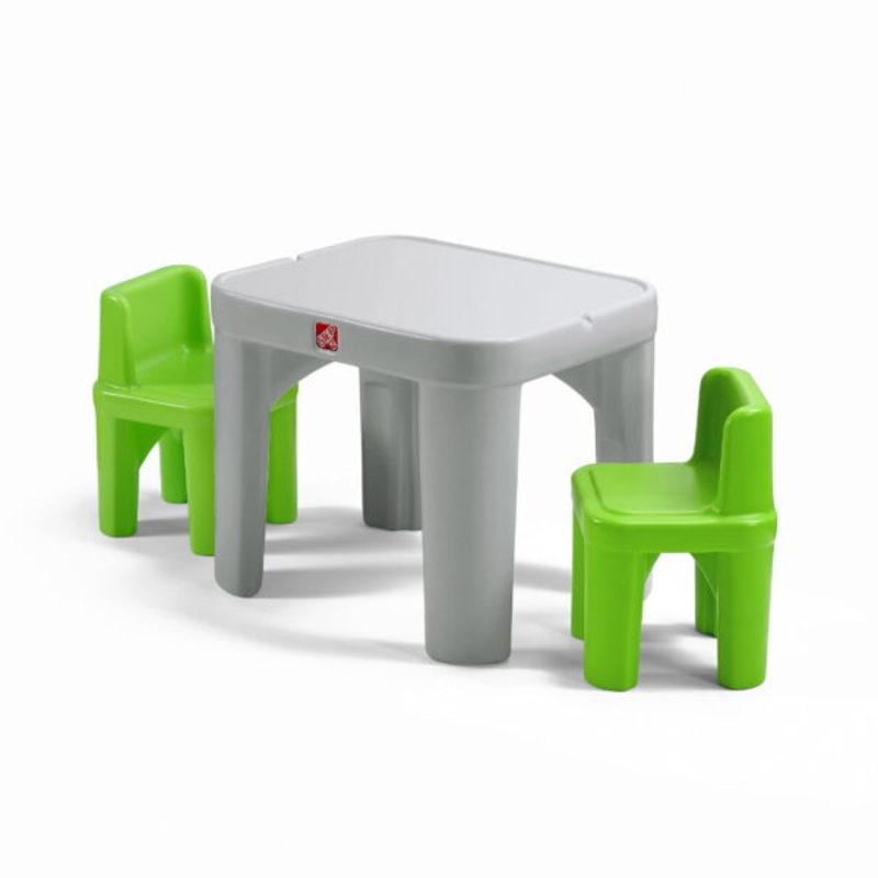 Step2 Mighty My Size Kids Plastic Table and Chairs Set, Gray | Bigbigmart.com
