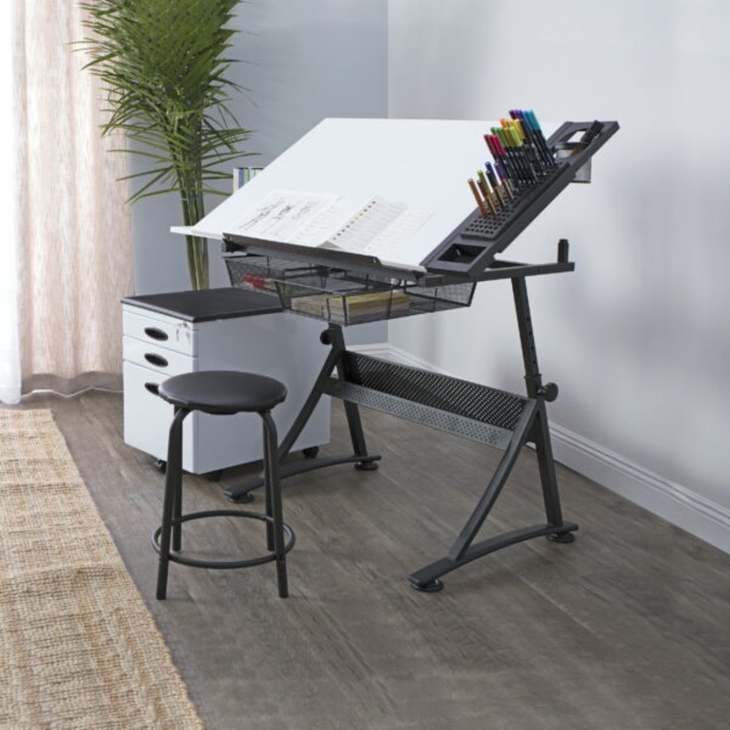 Studio Designs 47.75W Laminate Fusion Craft Center Drafting Table White 10102 | Bigbigmart.com