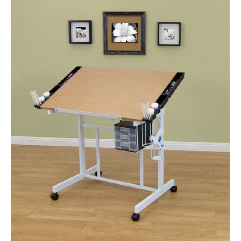 Studio Designs Deluxe Metal Drafting Table with Storage, White | Bigbigmart.com
