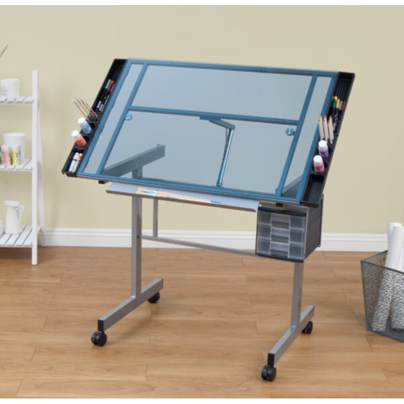 Studio Designs Glass Top Vision Rolling Drafting Table | Bigbigmart.com