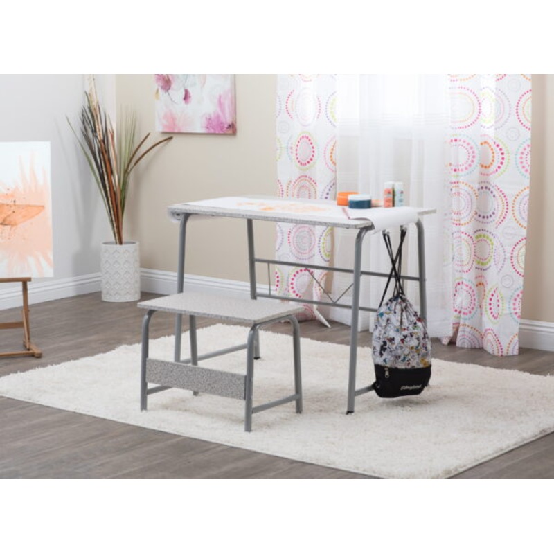 Studio Designs Project Center 2-Piece Metal Art Desk and Bench, Gray | Bigbigmart.com