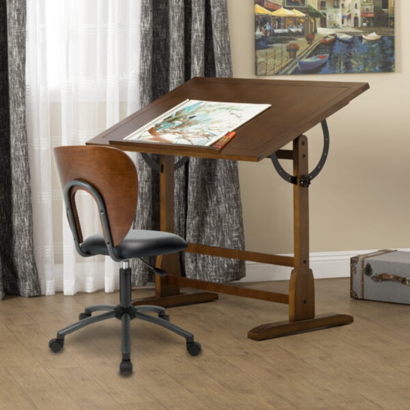 Studio Designs Vintage Solid Wood Drawing/Drafting Table with 42 x 30 Adjustable Tilting Top | Bigbigmart.com